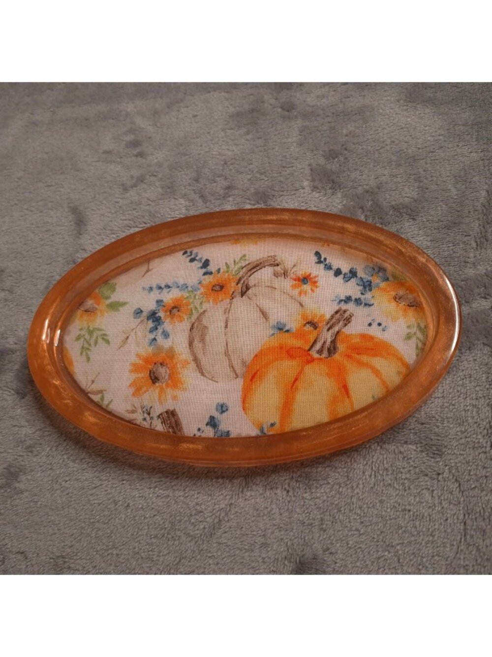 Oval Autumn Pumpkin Resin Tray Pumpkin Floral Design 8 In Warm Orange Accents